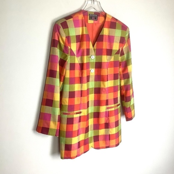 VINCI Vintage‎ Colorblock Gangnam Lined Silk Duster Coatigan Jacket - Picture 4 of 14